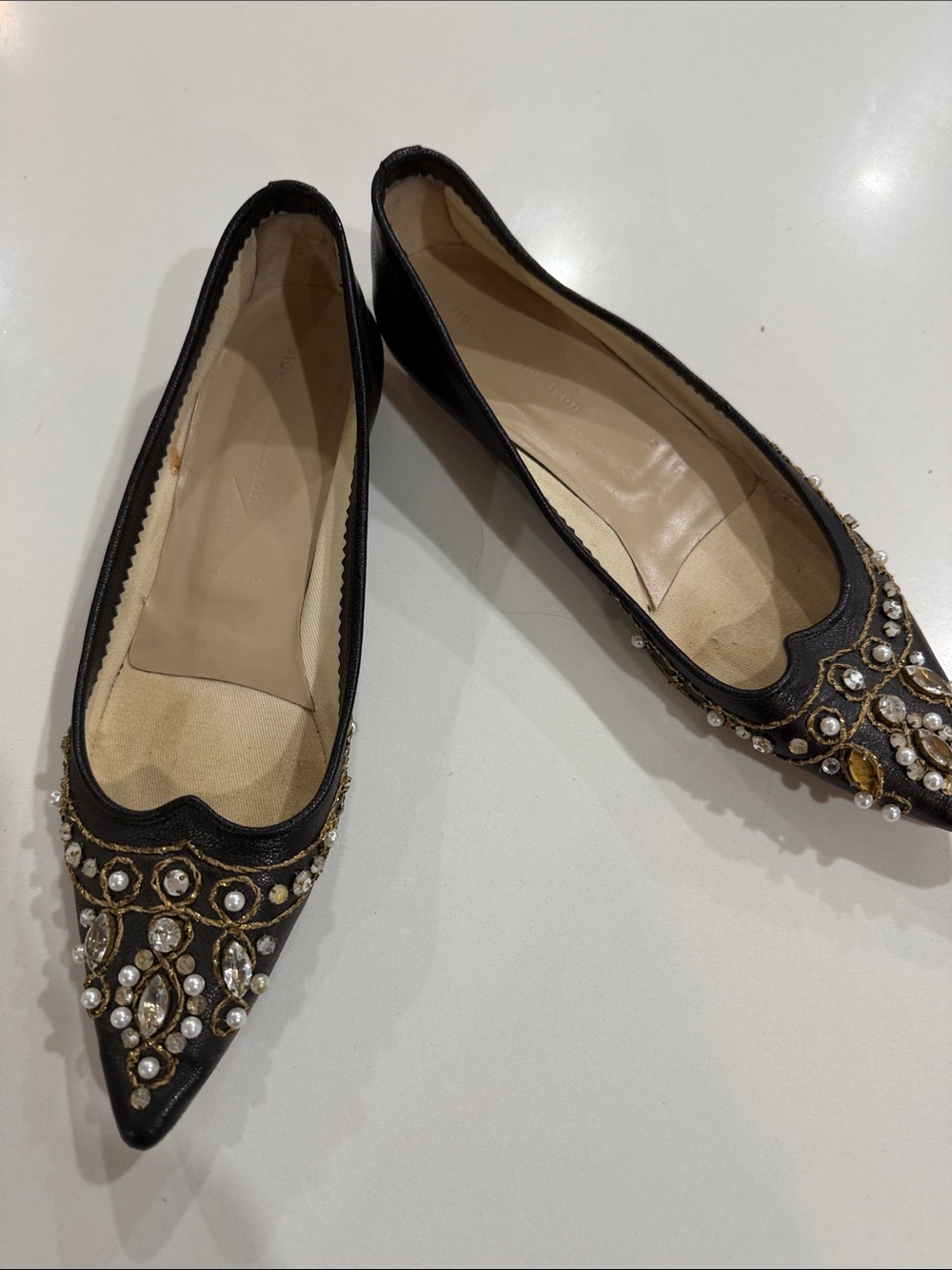 Sigerson Morrison Black Jeweled Pointed-Toe Flats